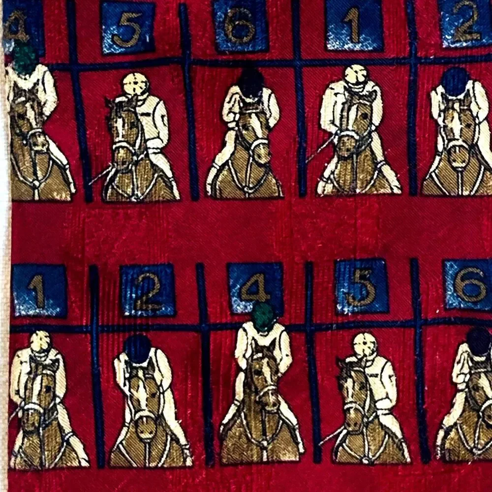 Ferrell Reed Vtg Tie Horse Racing Jockey Red Italian Silk Kentucky Derby USA Y2K